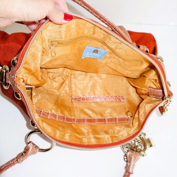 Kathy Van Zeeland Rust Color Canvas Satchel with Faux Leather Trim. - Picture 5 of 5